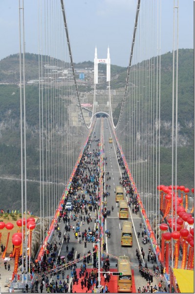 People and traffic stream across the Anzhaite Bridge during the opening ceremony on Tuesday 3rd April 2012.